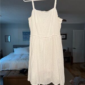 LOFT Cream Textured Midi Dress